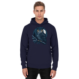 Front view of Arvenzo Night Watch hoodie in navy oxford, unisex design with a classic hood and front pocket.