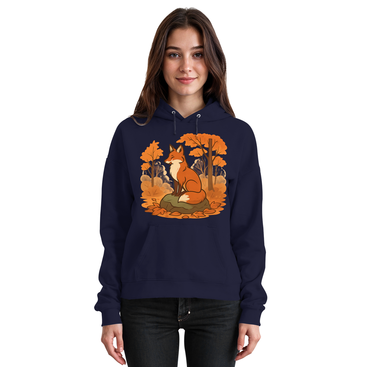 Front view of Arvenzo Ember Trail Hoodie in navy, unisex design with a simple, classic fit and soft fabric.