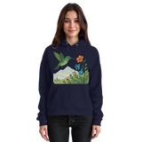 Front view of Arvenzo Bloom Wing unisex hoodie in navy with a simple design and comfortable fit.