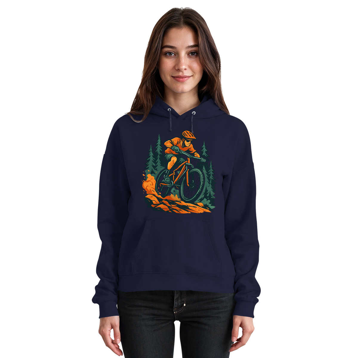 Arvenzo Dirt Rush hoodie in navy, front view showing a unisex design with a casual fit and minimalist style.