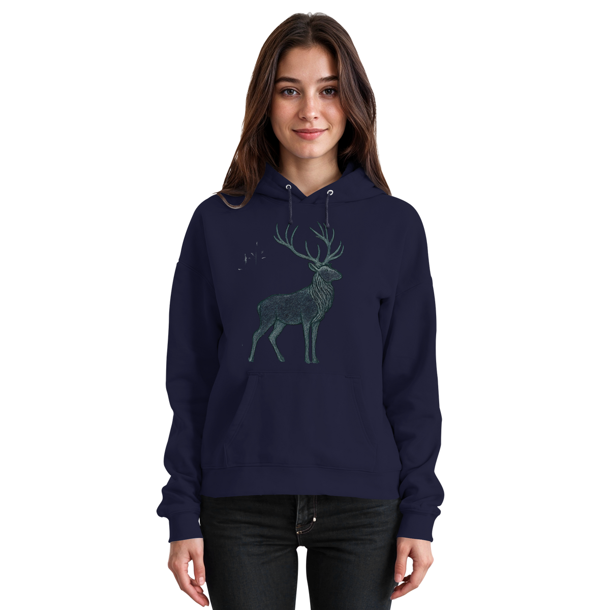 Unisex navy Mist Crown hoodie by Arvenzo, front view showing minimalist design and comfortable fit.