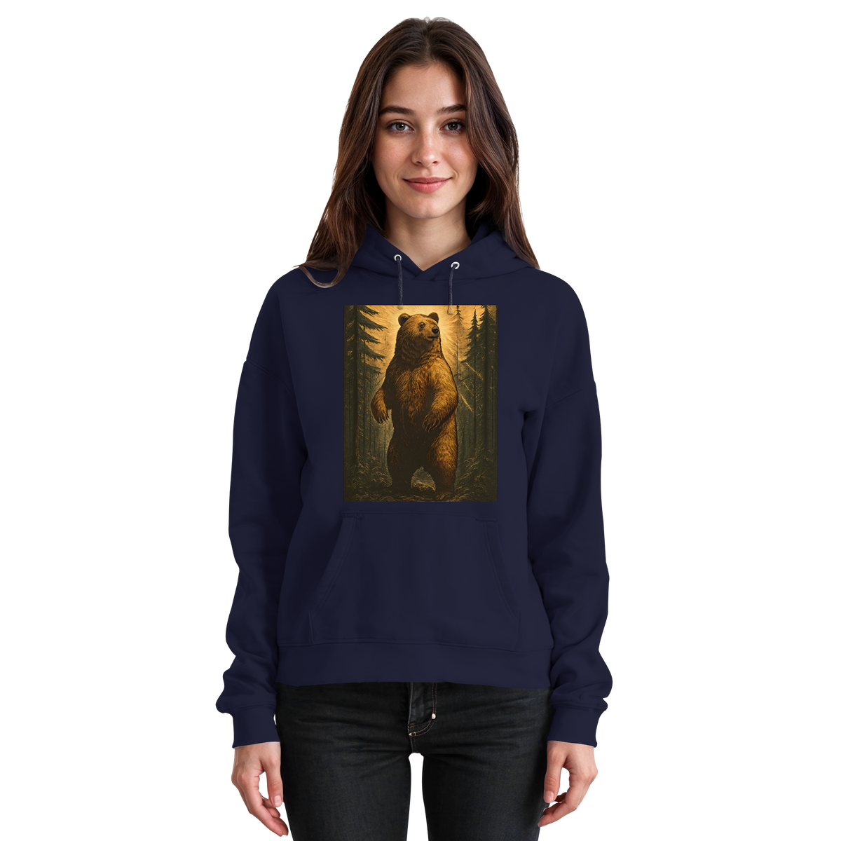 Front view of Arvenzo Deep Timber Hoodie in oxford navy, featuring a unisex design with a comfortable hood and casual fit.