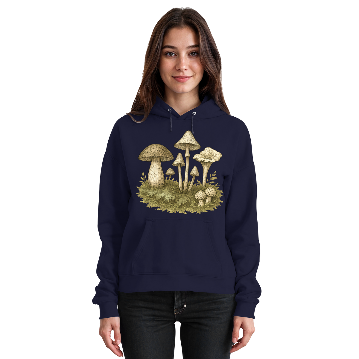 Front view of Arvenzo Forest Floor Hoodie in navy, unisex hoodie with a simple design and comfortable fit.