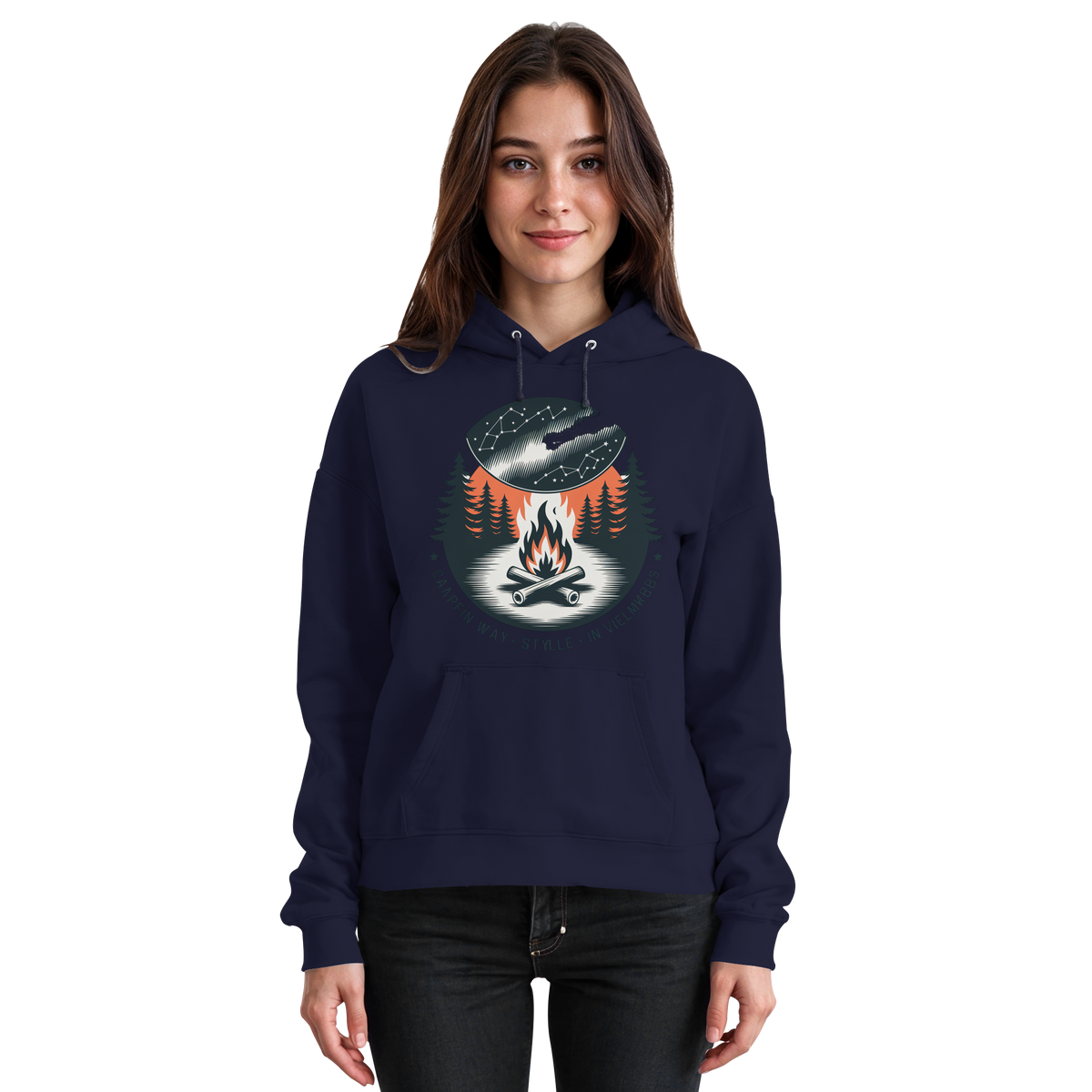Unisex navy Star Map Hoodie by Arvenzo, front view showing star pattern design on the hoodie fabric.