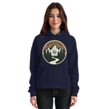 Front view of Arvenzo Trail Crest Hoodie in navy, a unisex hoodie with a simple design and a front pocket.