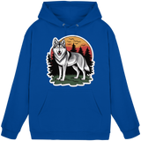 Royal blue Arvenzo Lone Dusk hoodie, unisex front view showing a basic pullover hoodie with a hood and long sleeves.