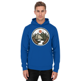 Front view of a royal blue unisex hoodie by Arvenzo, featuring a simple, classic design and a hood with drawstrings.