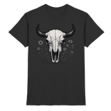 Black unisex Bison Skull shirt by Arvenzo featuring a front view of the premium graphic design on soft fabric.