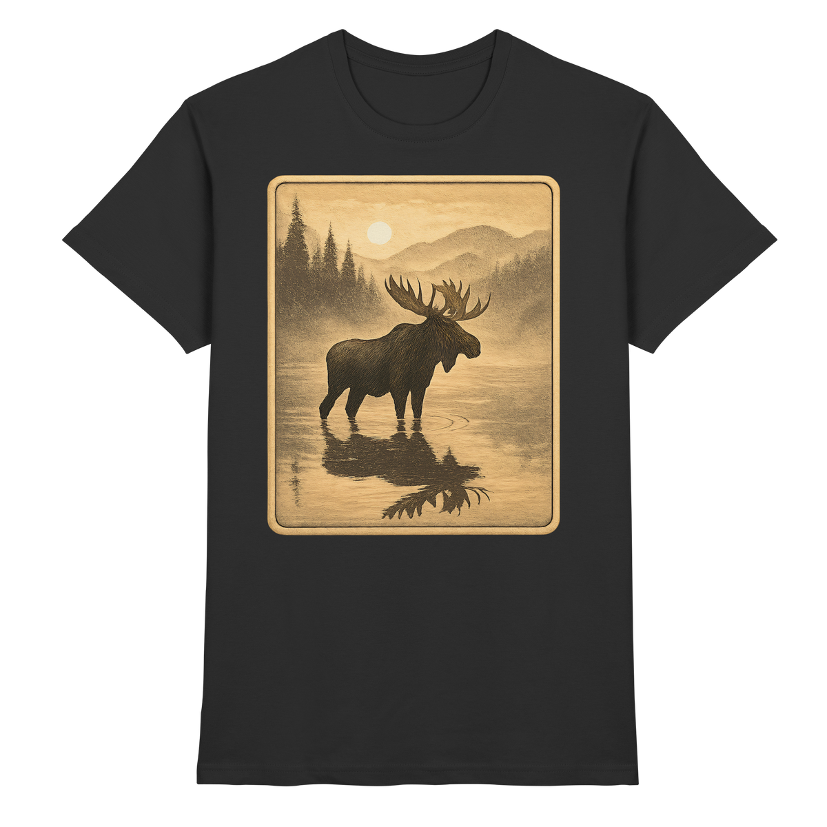 Front view of Arvenzo Calm Shore unisex black shirt featuring a relaxed fit and minimalist design.