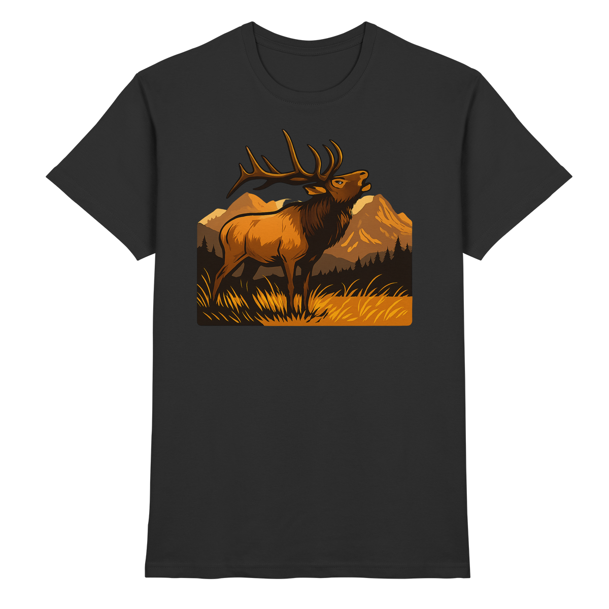 Black Arvenzo Elk Meadow unisex shirt shown from the front, featuring a classic fit and simple design.