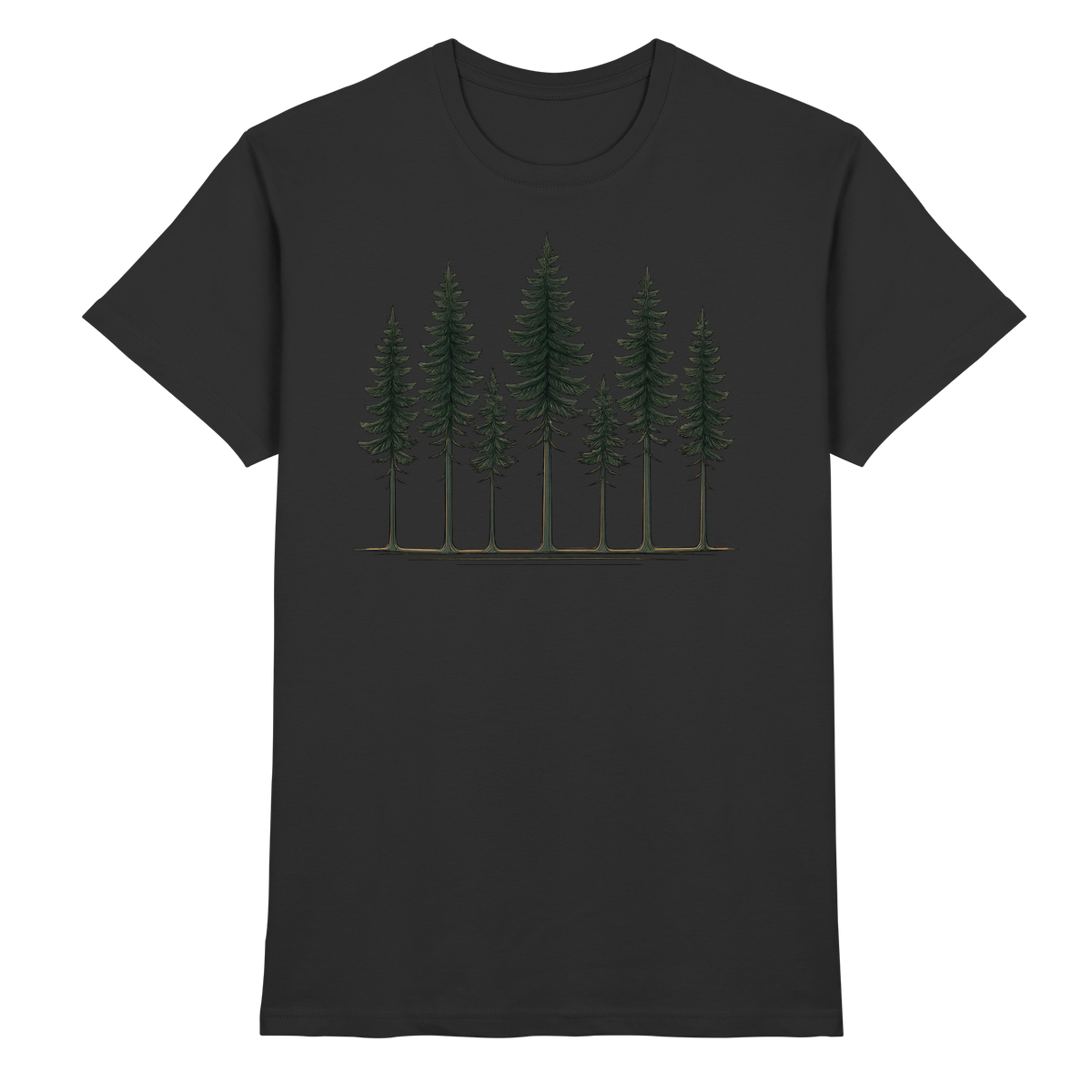 Front view of the black Arvenzo Pine Dusk unisex shirt with a sleek, modern design.
