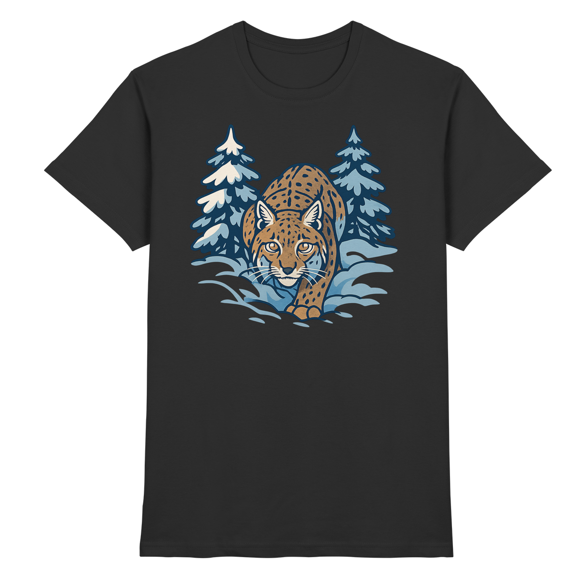 Black Arvenzo Snow Lynx unisex shirt front view, showcasing the stylish design and comfortable fit.