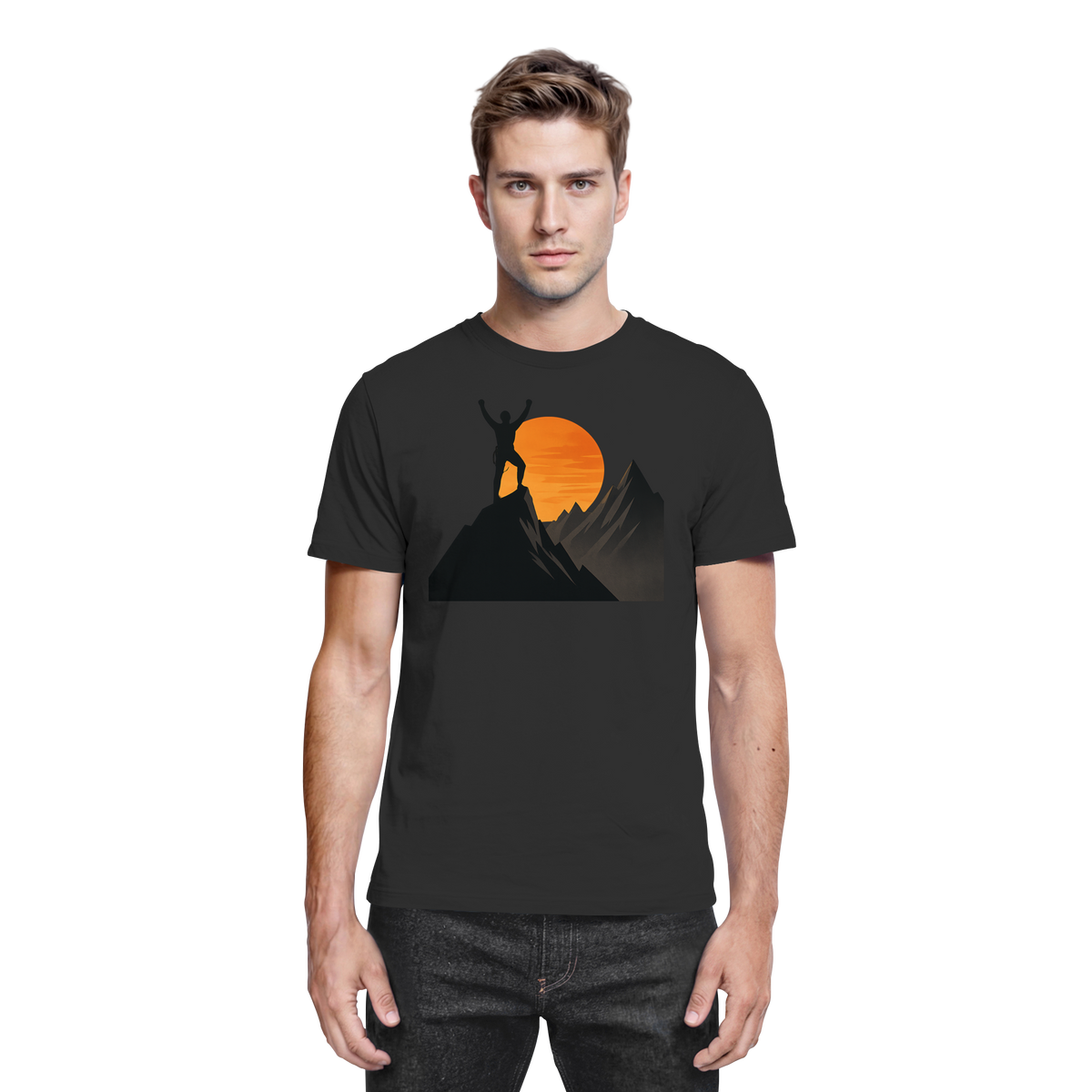 Black Arvenzo Bold Ascent unisex shirt, front view showing stylish design and comfortable fit.