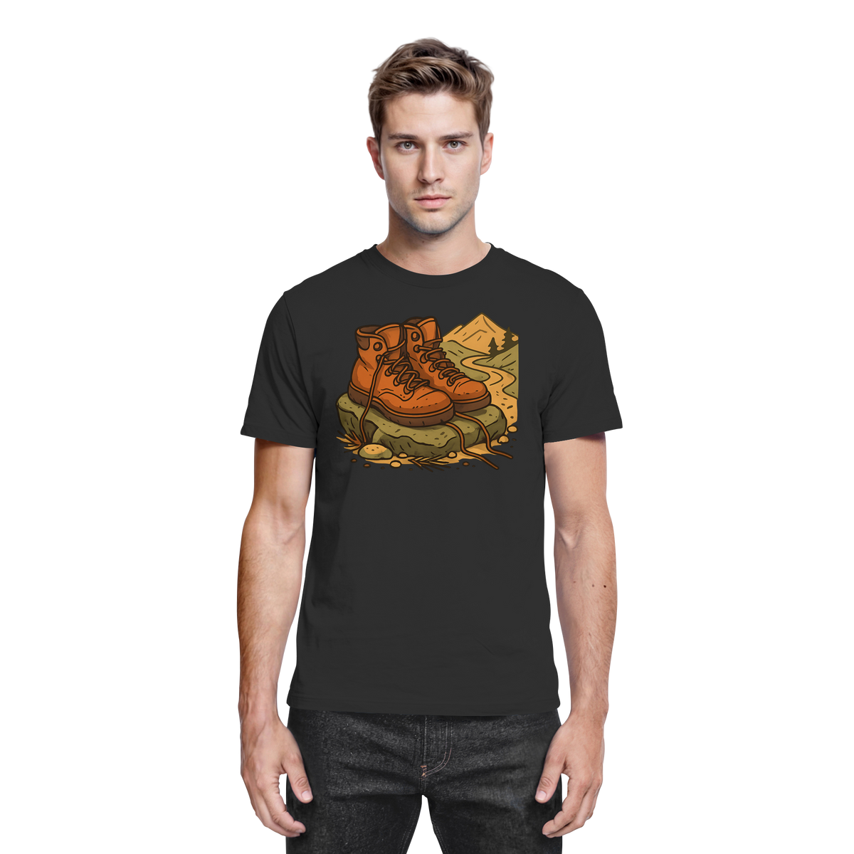 Black Arvenzo Trail Rest unisex shirt, front view showcasing the premium design and comfortable fit.