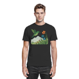 Front view of Arvenzo Bloom Wing unisex black shirt with a modern design on a plain background.