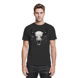 Black unisex Bison Skull shirt by Arvenzo featuring a front graphic print on a premium fabric.