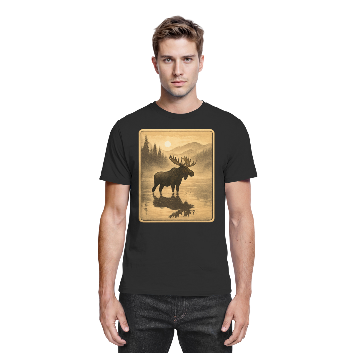 Black unisex Calm Shore shirt by Arvenzo, front view showcasing its premium fabric and relaxed fit.