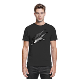 Front view of Arvenzo Swift Dive unisex black shirt, premium quality cotton, casual fit with a sleek design.