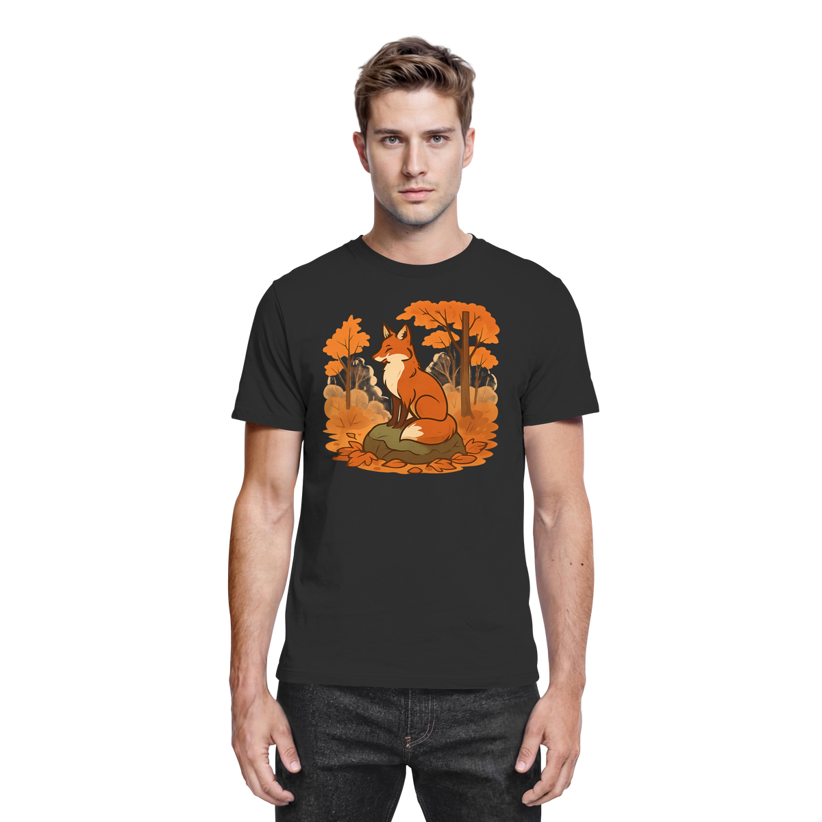 Front view of Arvenzo Ember Trail unisex black shirt with a sleek design, showcasing the premium fabric and classic fit.
