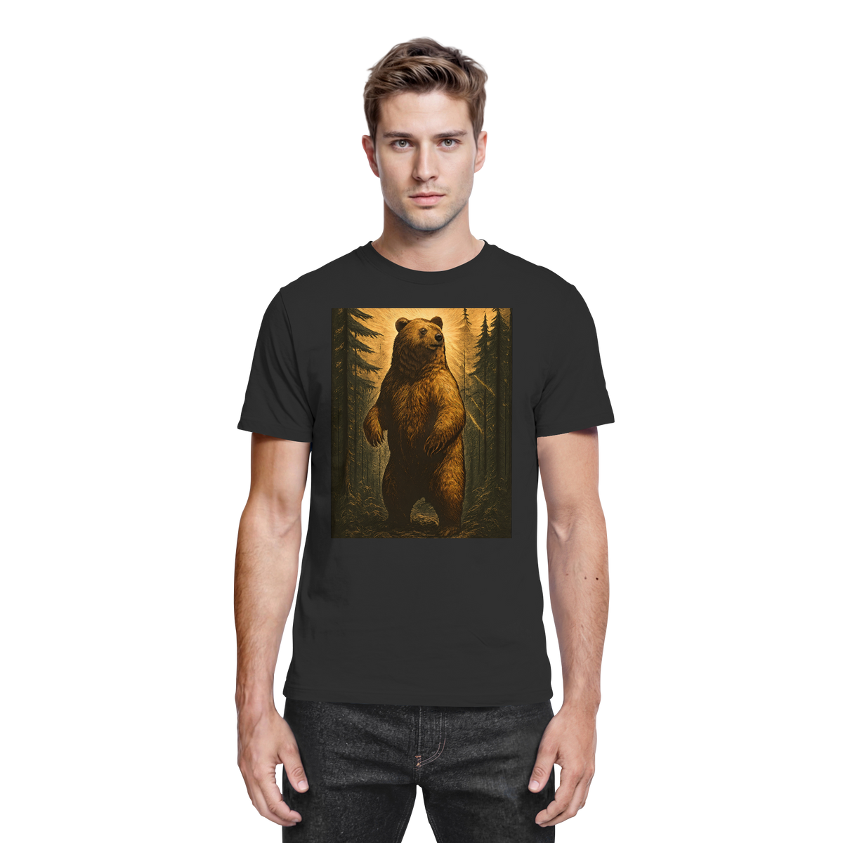 Black Arvenzo Deep Timber unisex shirt with front design, premium fabric, and a stylish, modern fit.