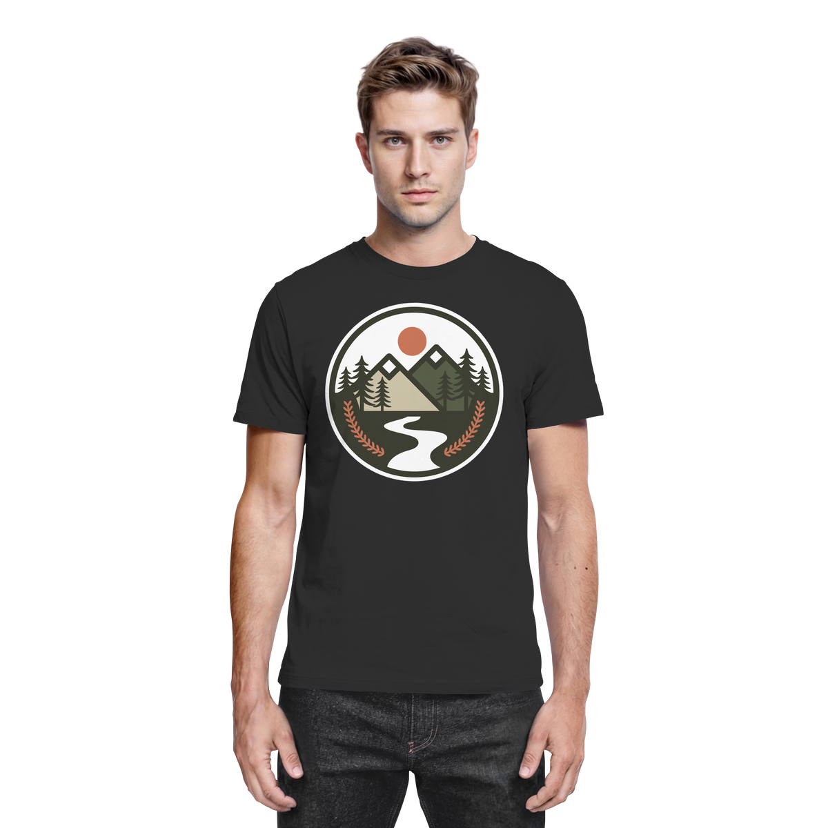 Front view of Arvenzo unisex Open Ground black shirt, showcasing its premium fabric and stylish design.