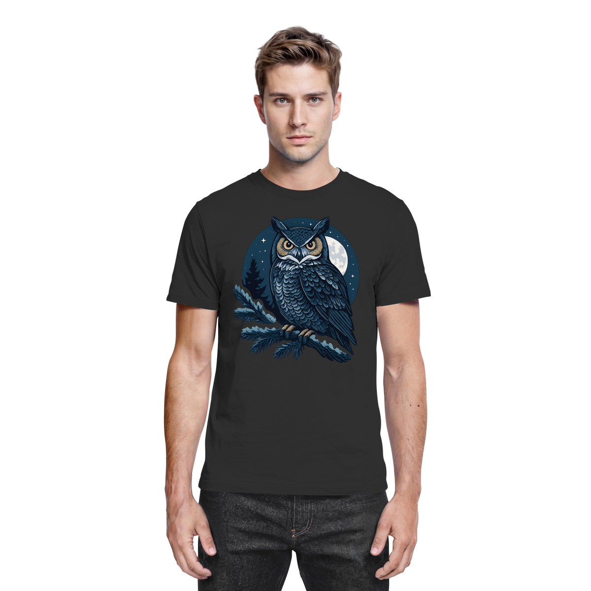 Black Arvenzo Night Watch unisex shirt displayed from the front, featuring a sleek design and comfortable fit.