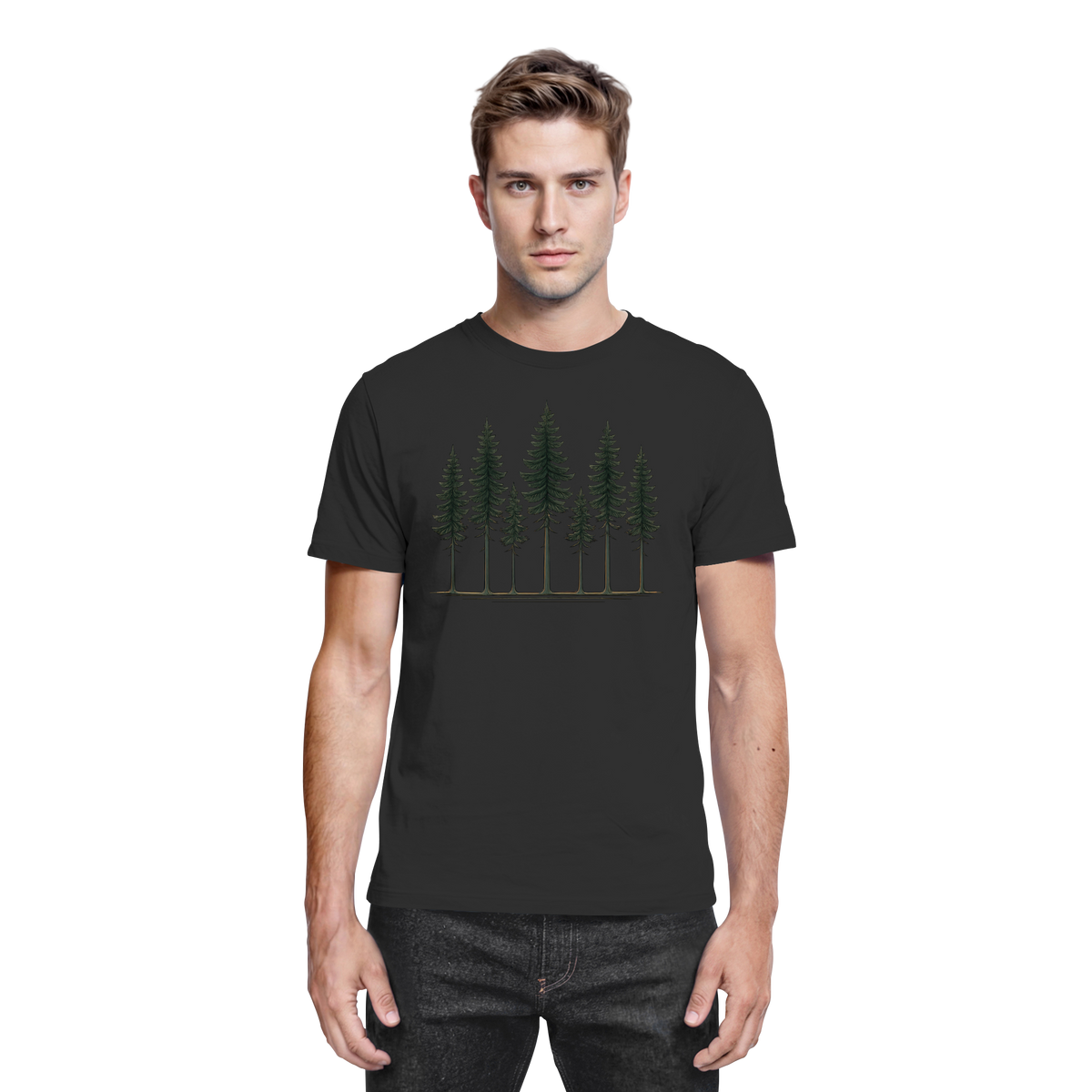 Black Arvenzo Pine Dusk unisex shirt front view, showcasing a stylish and comfortable design with a classic collar and smooth fabric.