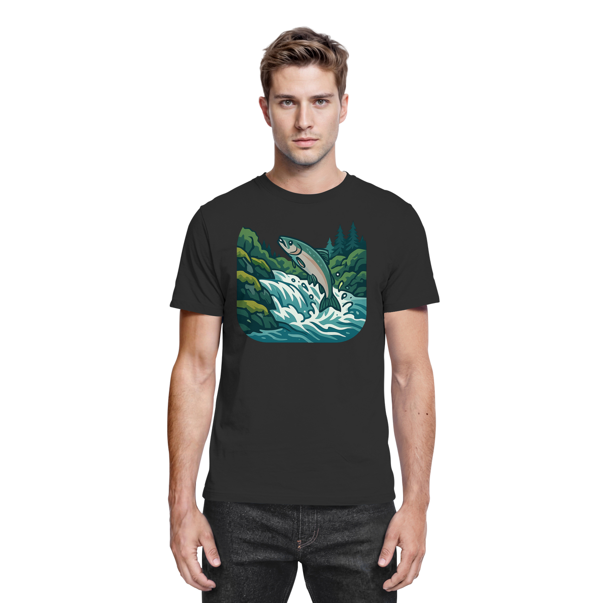 Front view of Arvenzo silver run unisex shirt in black, showcasing a sleek design and comfortable fit.