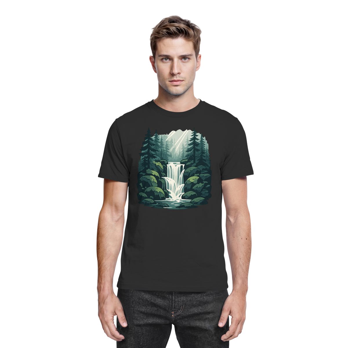Black Fall Creek unisex shirt by Arvenzo, front view showing a classic fit and smooth fabric texture.