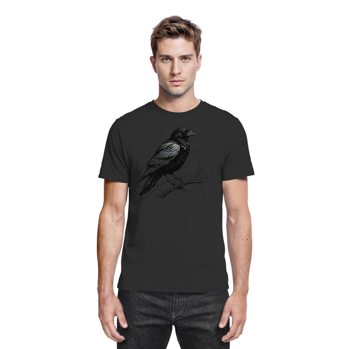 Front view of Arvenzo unisex Dark Raven shirt in black, showcasing a sleek, premium design and comfortable fit.