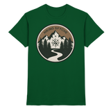 Front view of Arvenzo Trail Crest unisex shirt in premium bottle green fabric, showcasing a comfortable fit and stylish design.