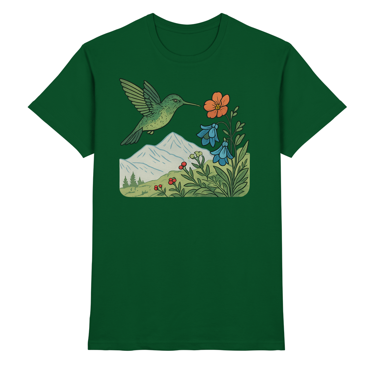Front view of Arvenzo Bloom Wing unisex shirt in bottle green with a stylish design.