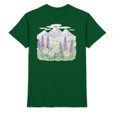 Front view of Arvenzo Alpine Bloom unisex shirt in premium bottle green, showcasing its stylish design and comfortable fit.
