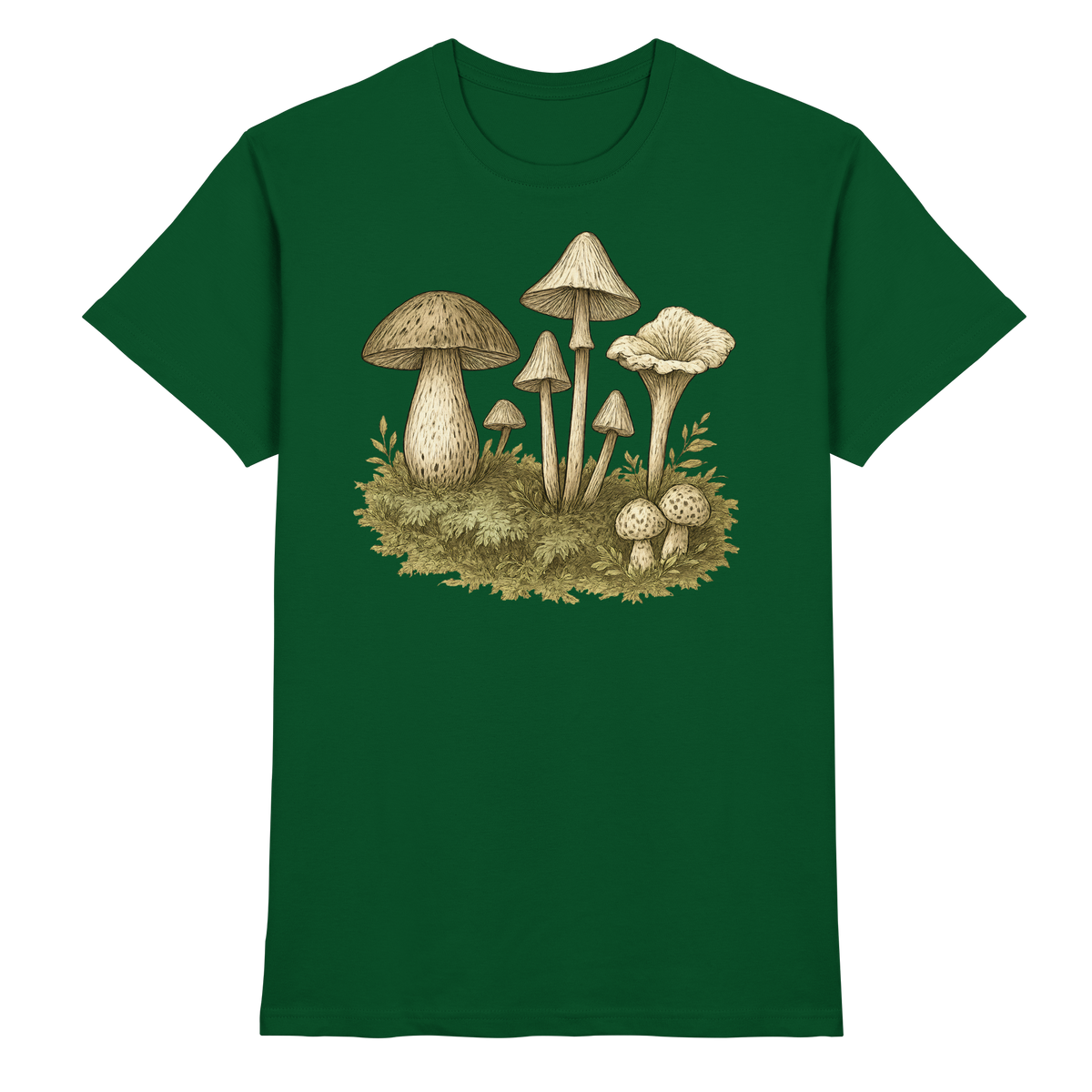 Front view of Arvenzo Forest Floor unisex shirt in bottle green, showcasing a premium cotton fabric and forest-inspired design.