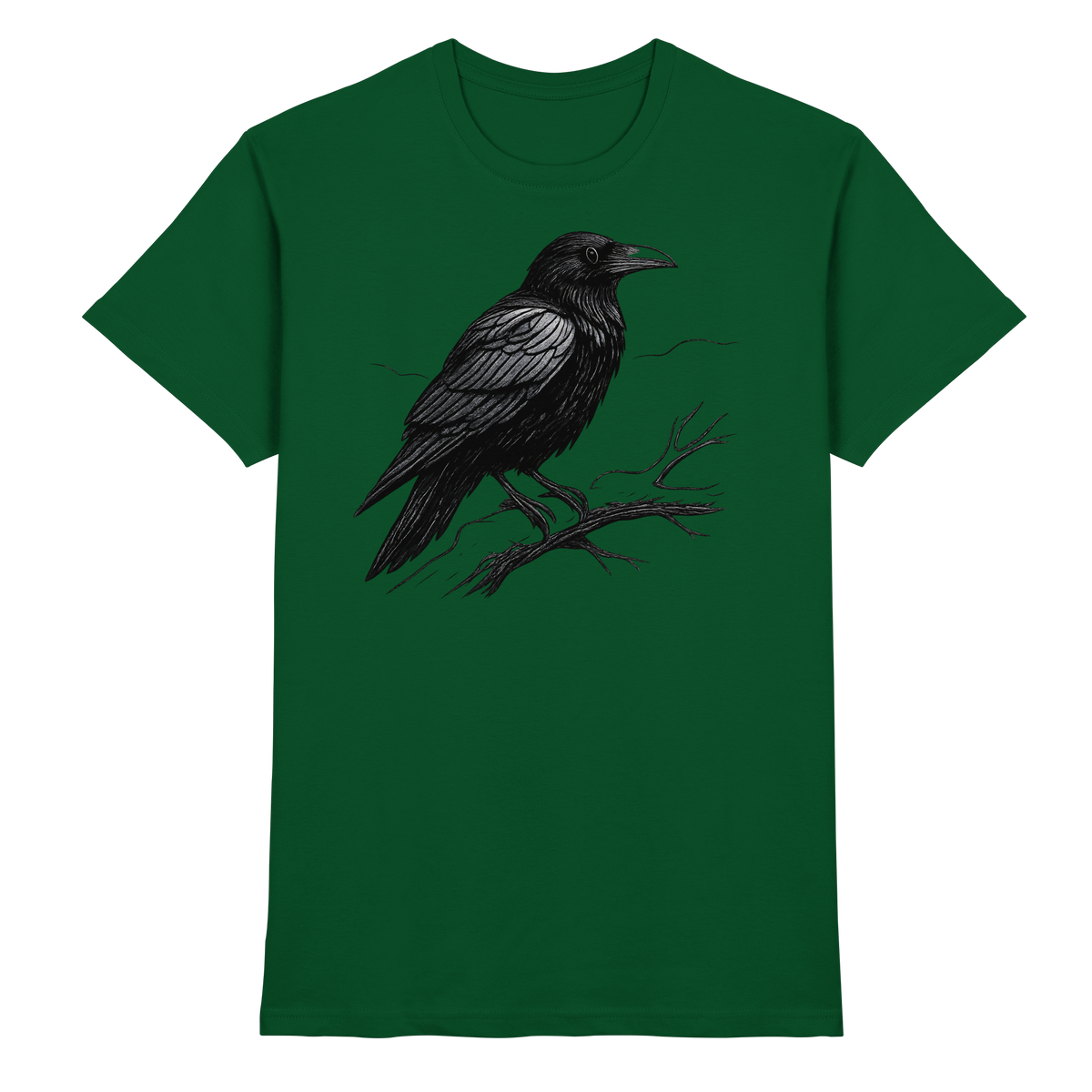 Dark green unisex Raven Shirt by Arvenzo featuring a stylish front design, made from high-quality fabric.