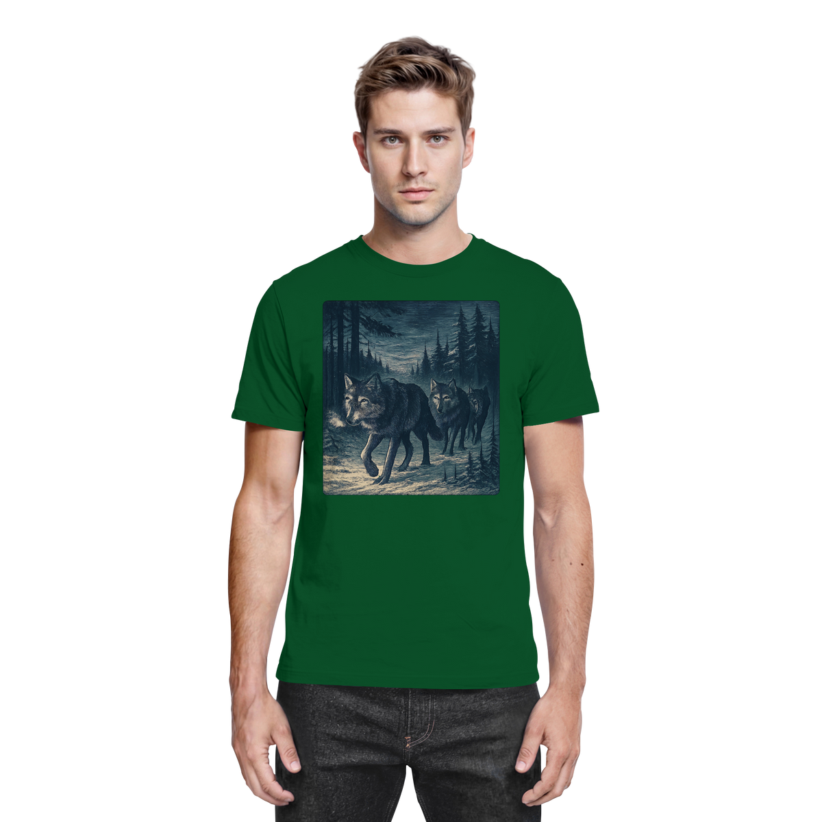Arvenzo unisex Pack North shirt in premium bottle green, front view showing classic crew neck and comfortable fit.