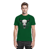 Front view of Arvenzo unisex Bison Skull shirt in bottle green, featuring a detailed bison skull graphic on the chest.
