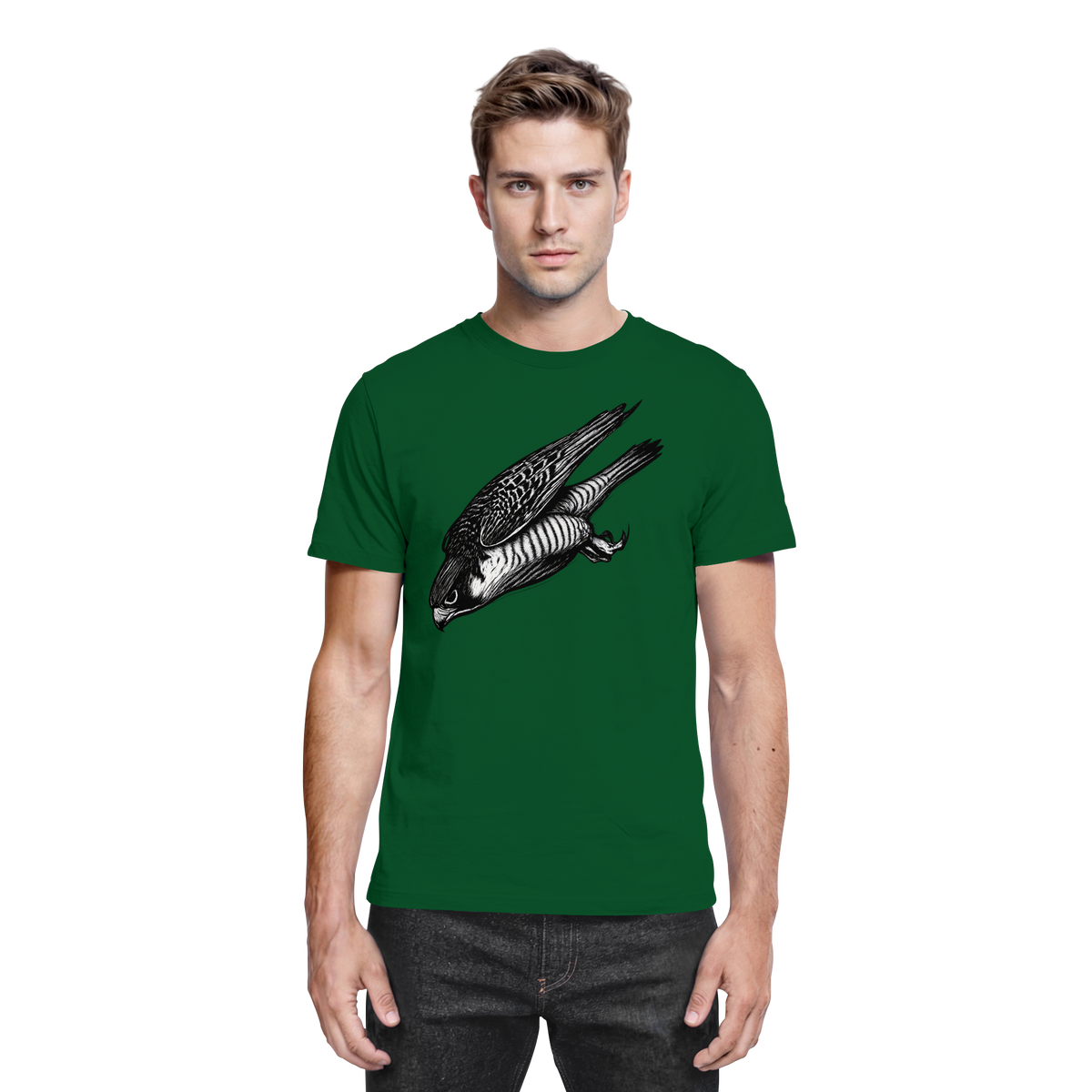 Front view of Arvenzo Swift Dive unisex shirt in premium bottle green fabric, showcasing a sleek design and comfortable fit.
