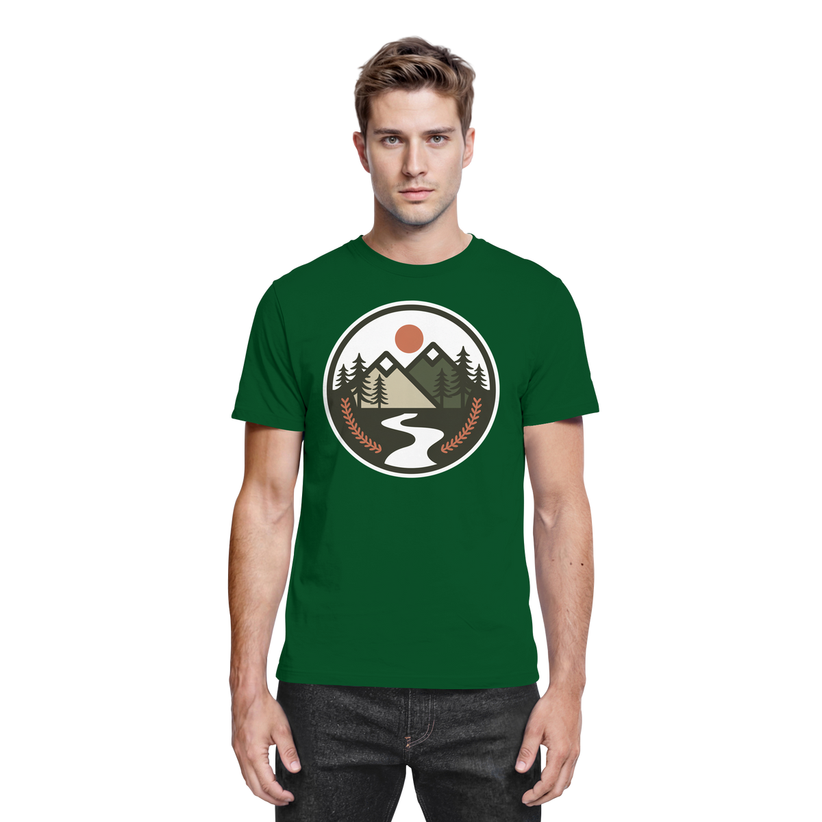 Front view of Arvenzo unisex Open Ground shirt in premium bottle green fabric, showcasing a casual, stylish design.