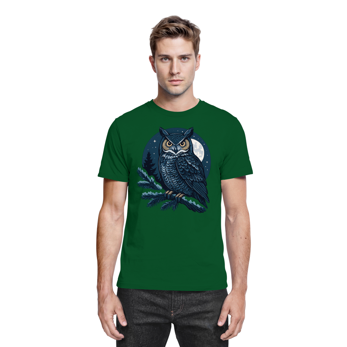 Front view of Arvenzo unisex Night Watch shirt in bottle green, showcasing the premium fabric and classic design.