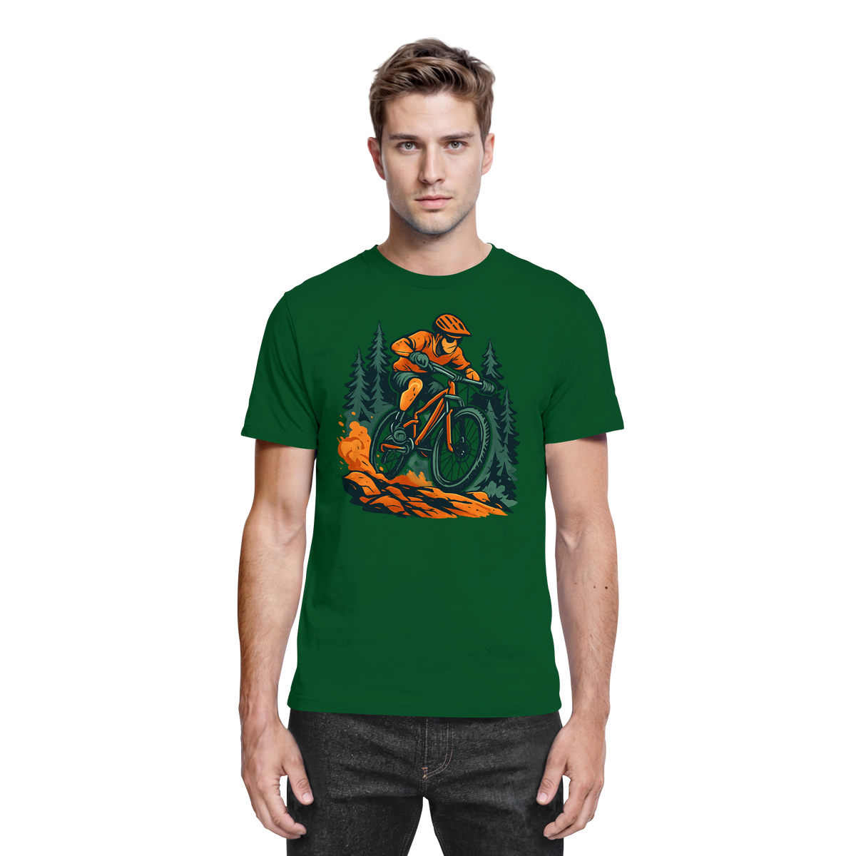 Front view of Arvenzo Dirt Rush unisex shirt in bottle green, showcasing a stylish, premium design with a crew neckline.