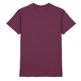 Front view of Arvenzo unisex Pure Ground shirt in burgundy with a classic crew neck and smooth fabric.