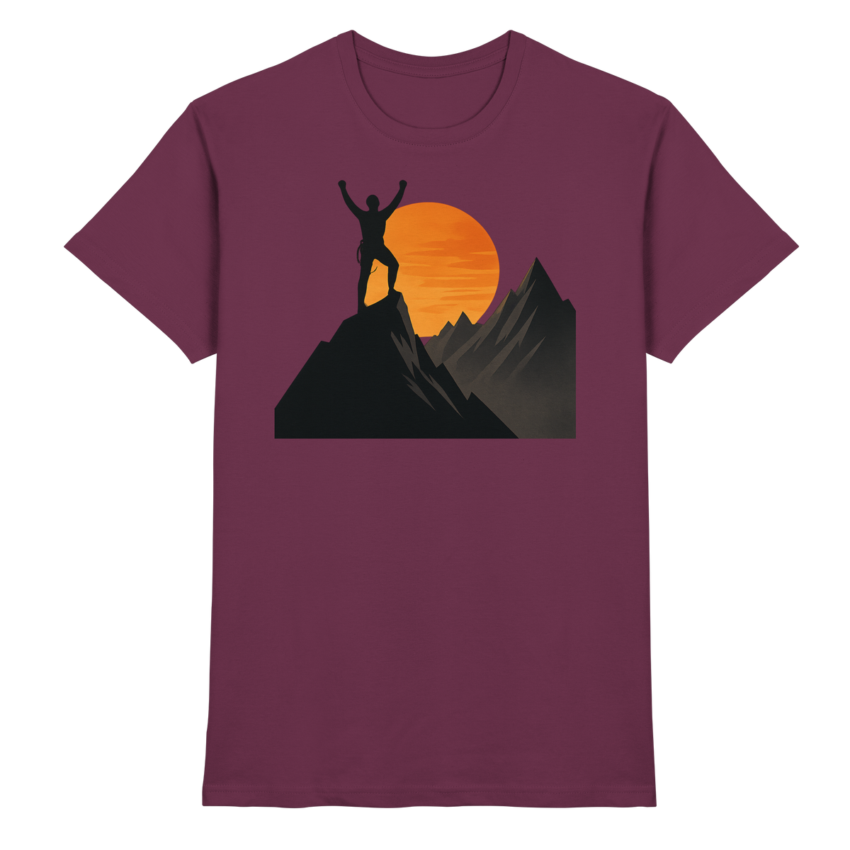 Front view of Arvenzo Bold Ascent unisex burgundy shirt with a classic crew neck and smooth fabric.
