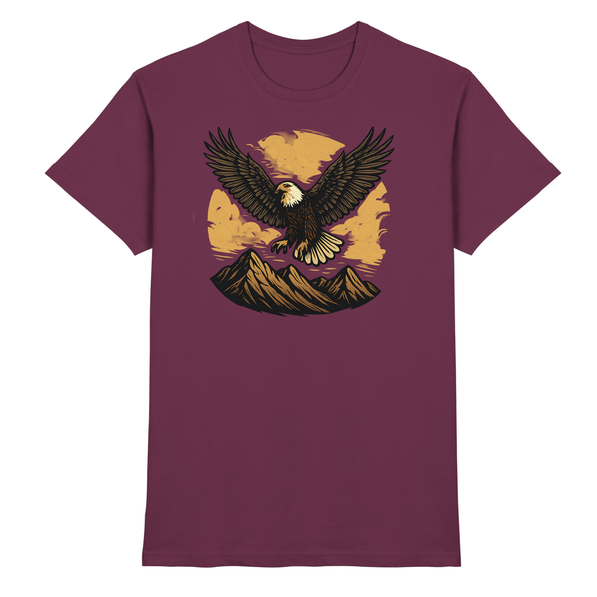 Front view of Arvenzo Iron Wing unisex shirt in burgundy with a stylish iron wing graphic design.