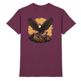 Front view of Arvenzo Iron Wing unisex shirt in burgundy with a stylish iron wing graphic design.