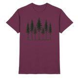 Front view of a burgundy Arvenzo Pine Dusk unisex shirt with a classic fit and smooth fabric.