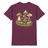Arvenzo Forest Floor unisex shirt in burgundy, featuring a detailed nature-inspired forest design on the front.