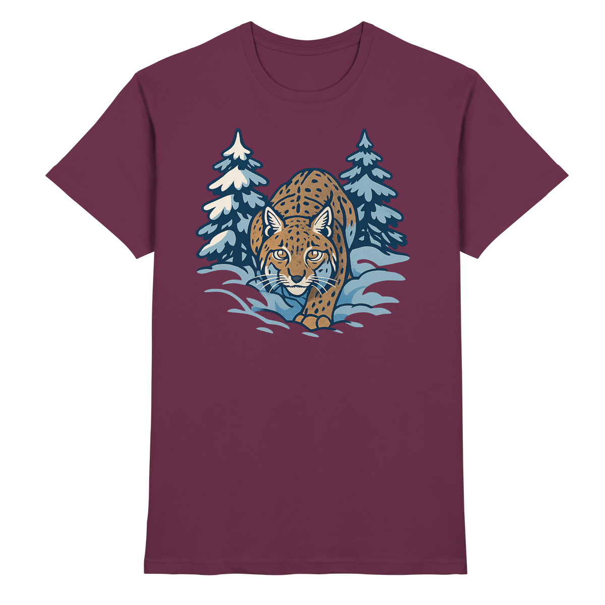 Front view of Arvenzo Snow Lynx unisex shirt in burgundy, showcasing a premium design and fit.