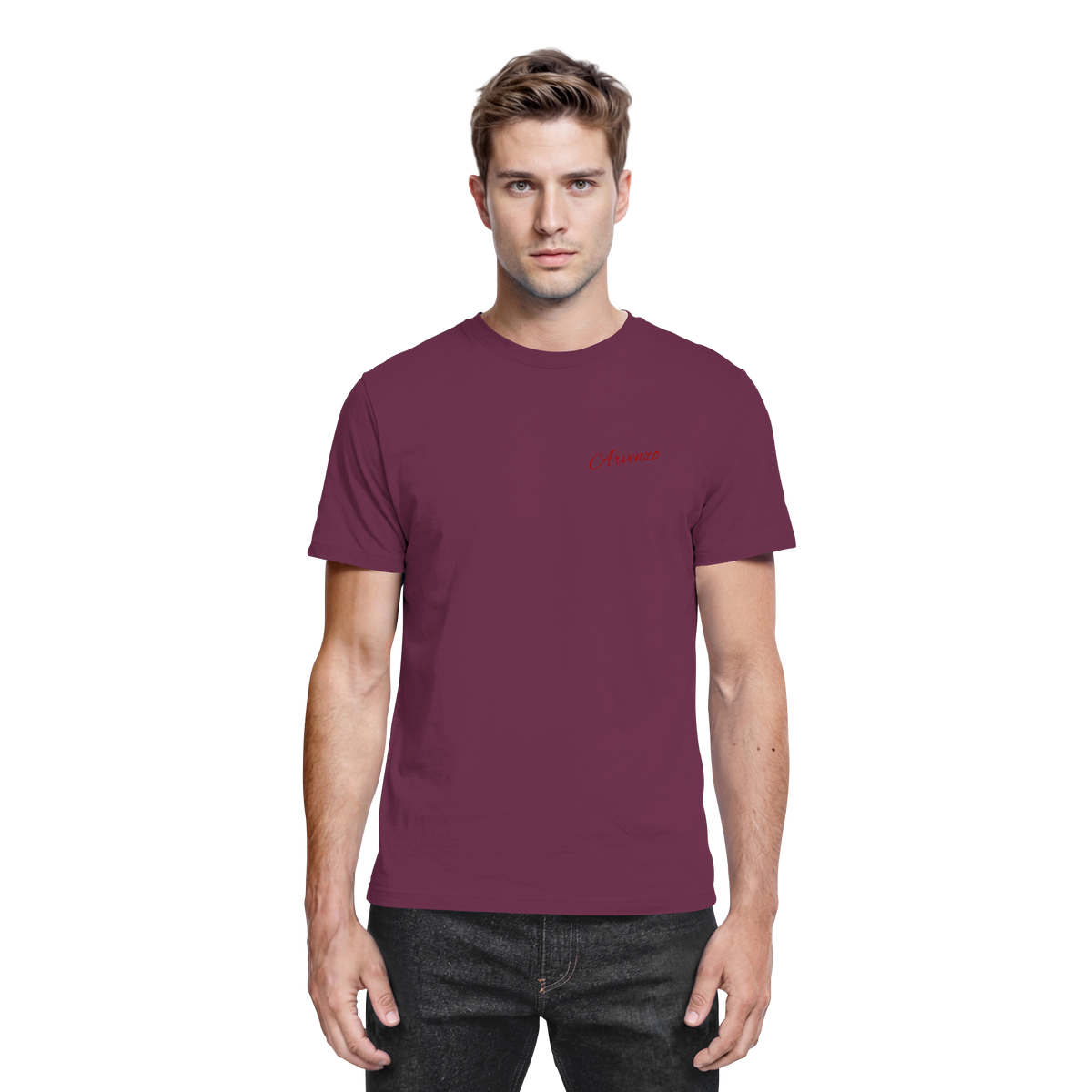 Front view of Arvenzo unisex Pure Ground shirt in burgundy, showcasing the premium fabric and classic fit.