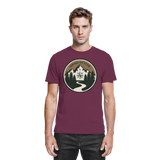 Front view of Arvenzo Trail Crest unisex shirt in burgundy, featuring a classic crew neck and clean design.